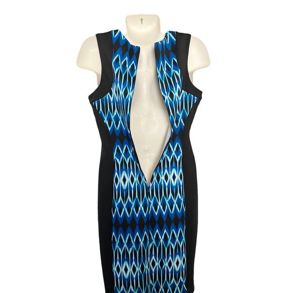 Calvin Klein Women's Blk/Blue Geometric Print Sleeveless Sheath Dress SZ 8 - Picture 4 of 11